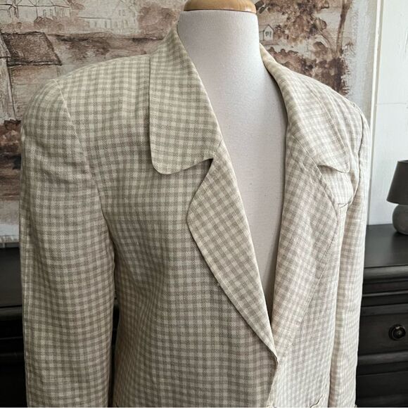 Vintage Tan & Cream Check Oversized Blazer size 6 - Picture 1 of 8